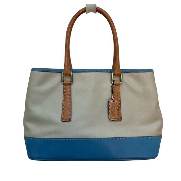 Coach Handbags - Vintage Coach Purse Hampton Tote Carryall Leather Style 7771 Cream Blue Y2K
